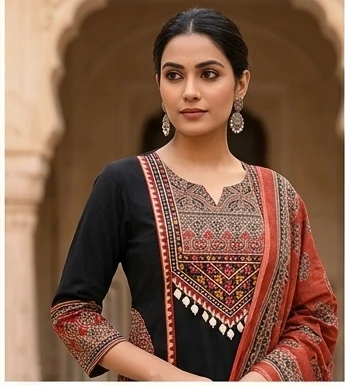 Azrak yoke with embroidery and dupatta