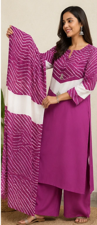 Bandhani v pattern with dupatta