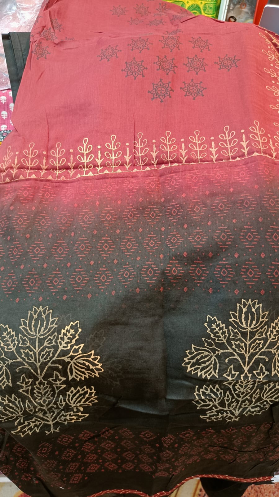 Fancy neck yoke Sindhi emb cotton suit with Dupatta