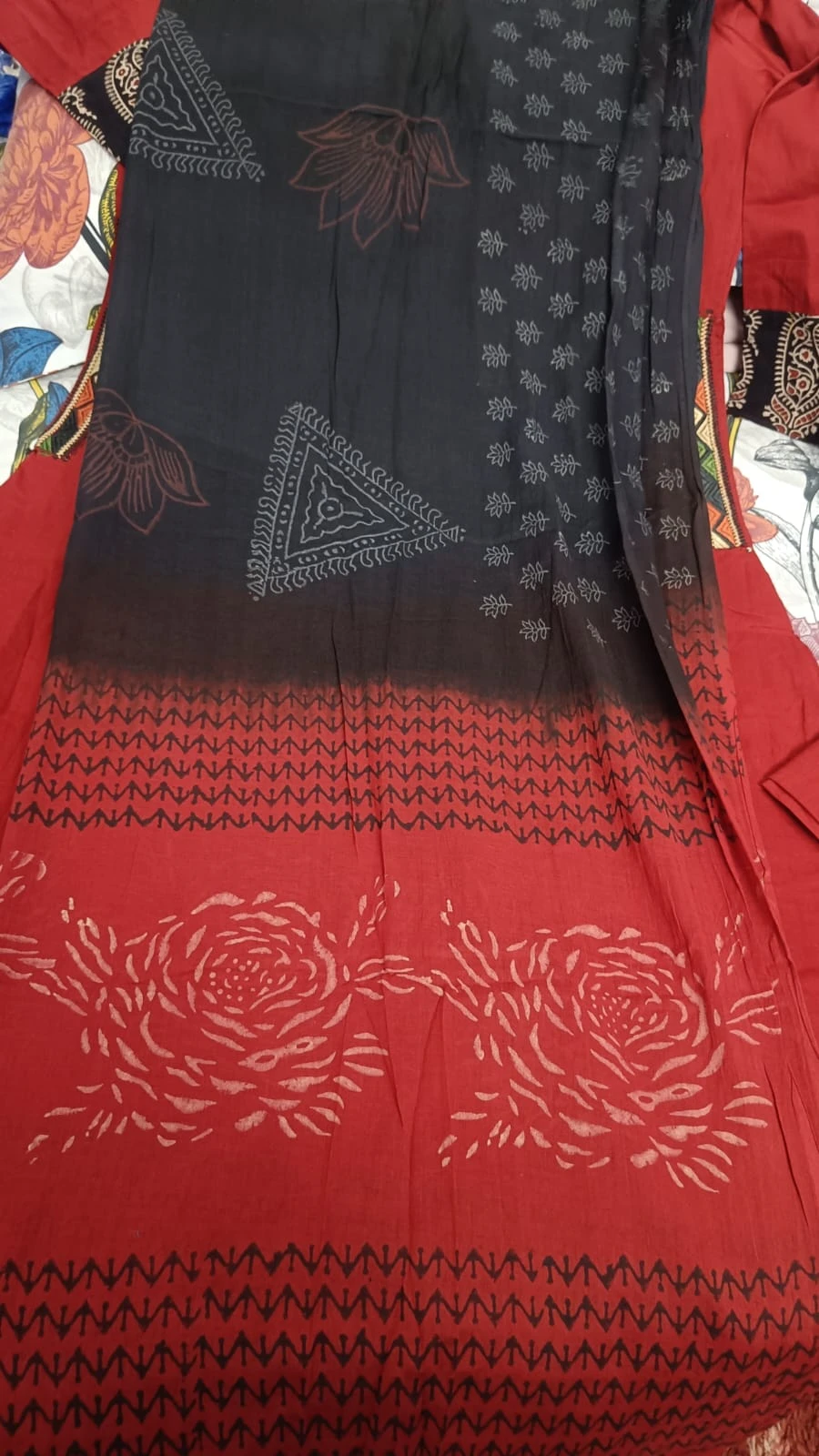 Fancy neck yoke/emb cotton suit with Dupatta