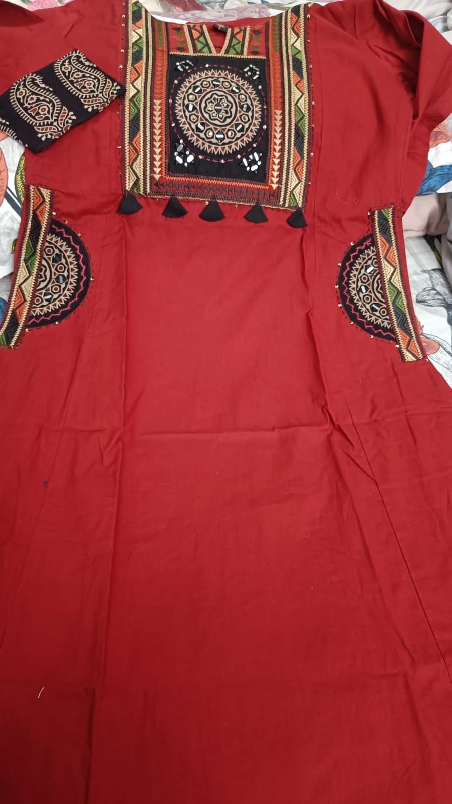 Fancy neck yoke/emb cotton suit with Dupatta