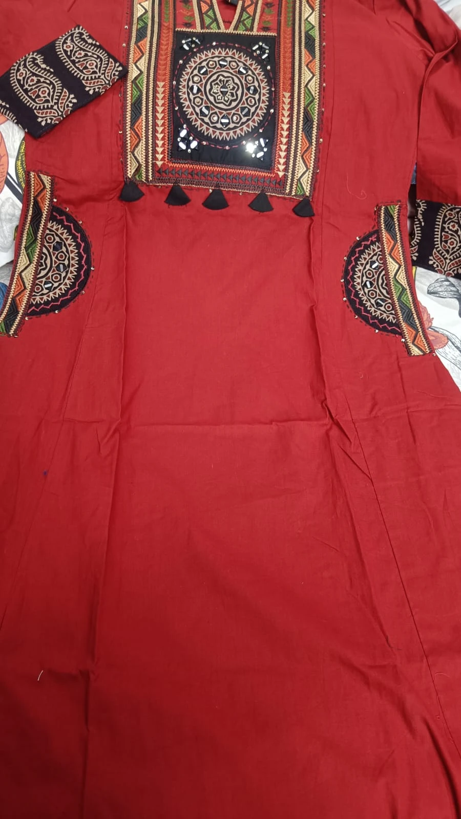 Fancy neck yoke/emb cotton suit with Dupatta