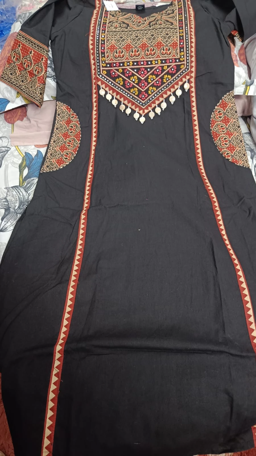 Azrak yoke with embroidery and dupatta