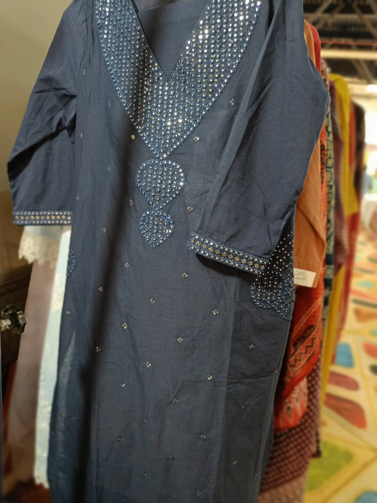 Mirror work yoke with dupatta
