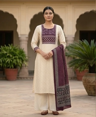 Azrak print yoke n dupatta suit