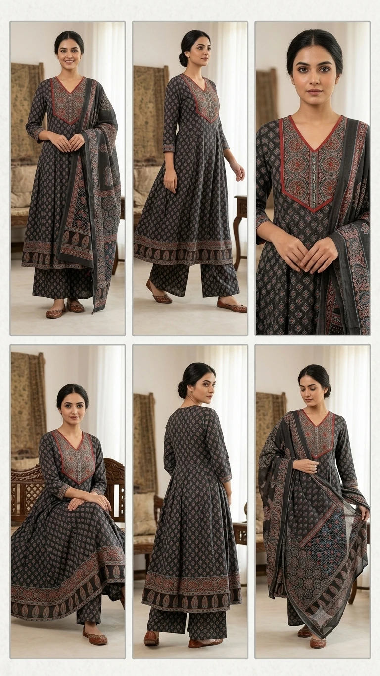 Azrak print Kalidar suit with dupatta