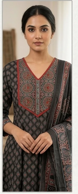 Azrak print Kalidar suit with dupatta