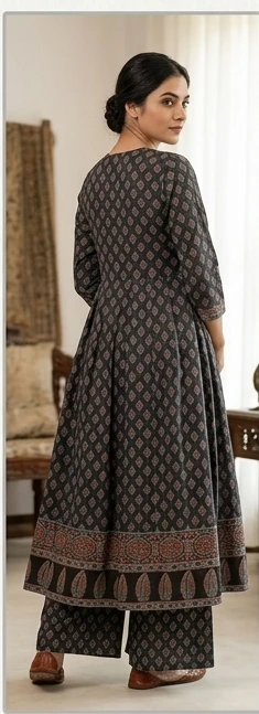 Azrak print Kalidar suit with dupatta