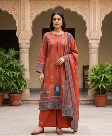 Mal Cotton printed suit with cotton dupatta pichvai