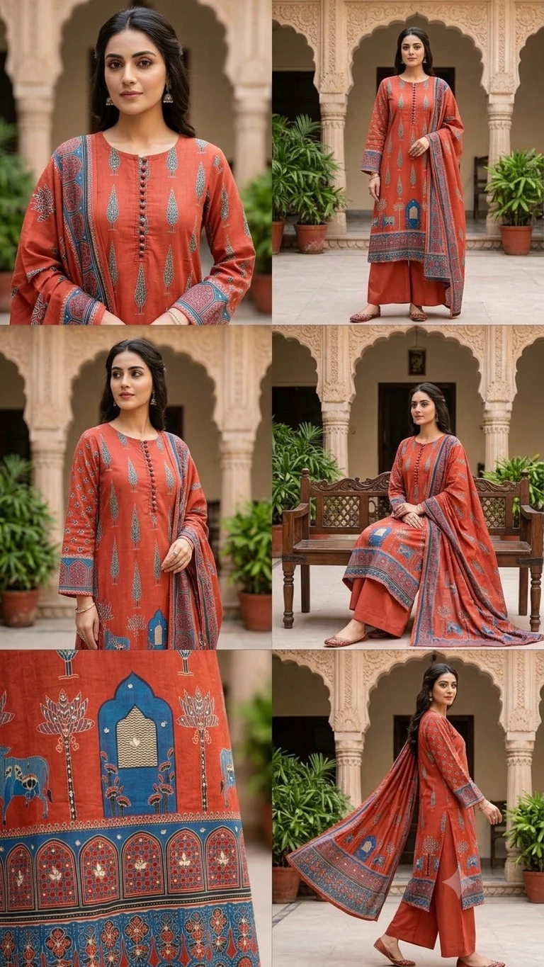 Mal Cotton printed suit with cotton dupatta pichvai