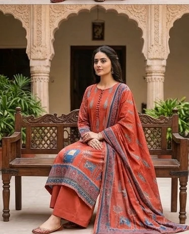 Mal Cotton printed suit with cotton dupatta pichvai