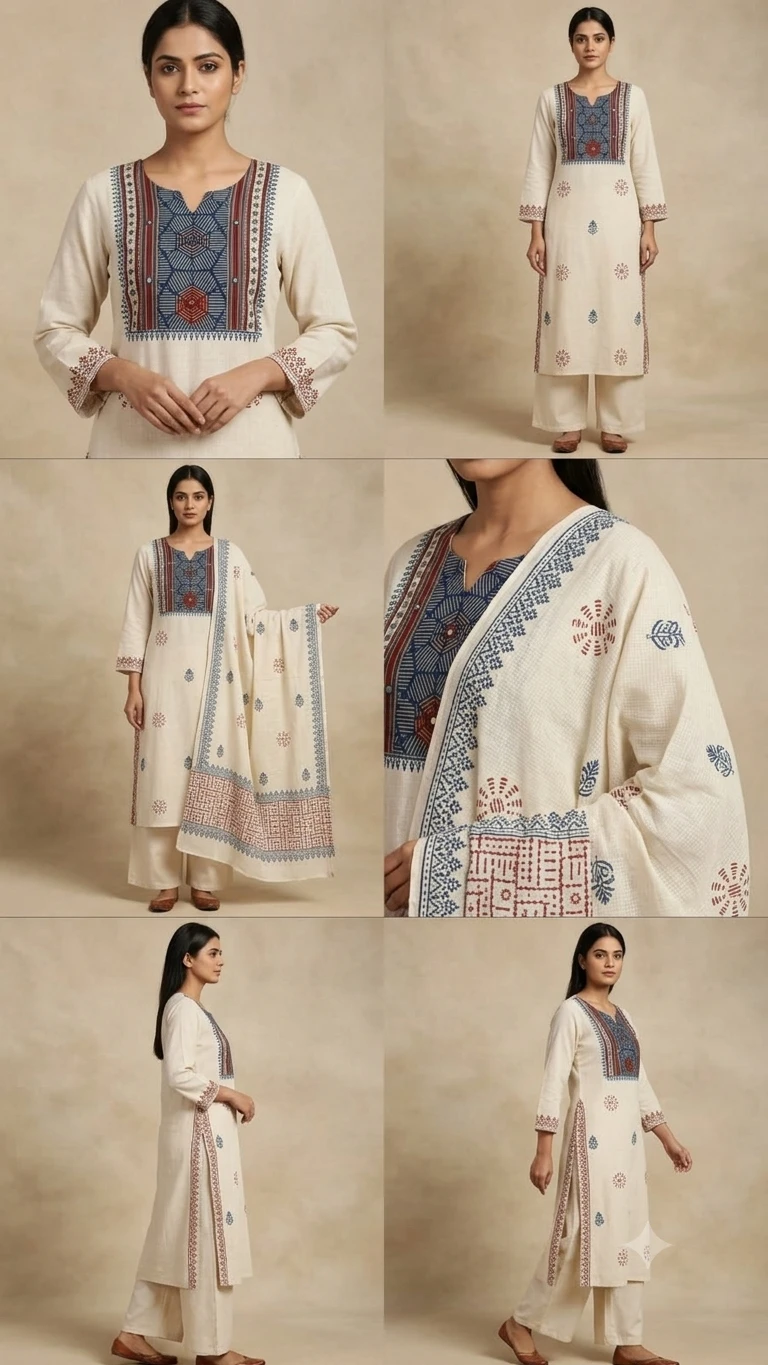Block printed yoke with dupatta