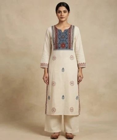Block printed yoke with dupatta