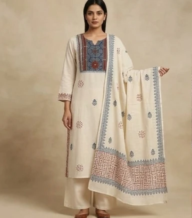 Block printed yoke with dupatta