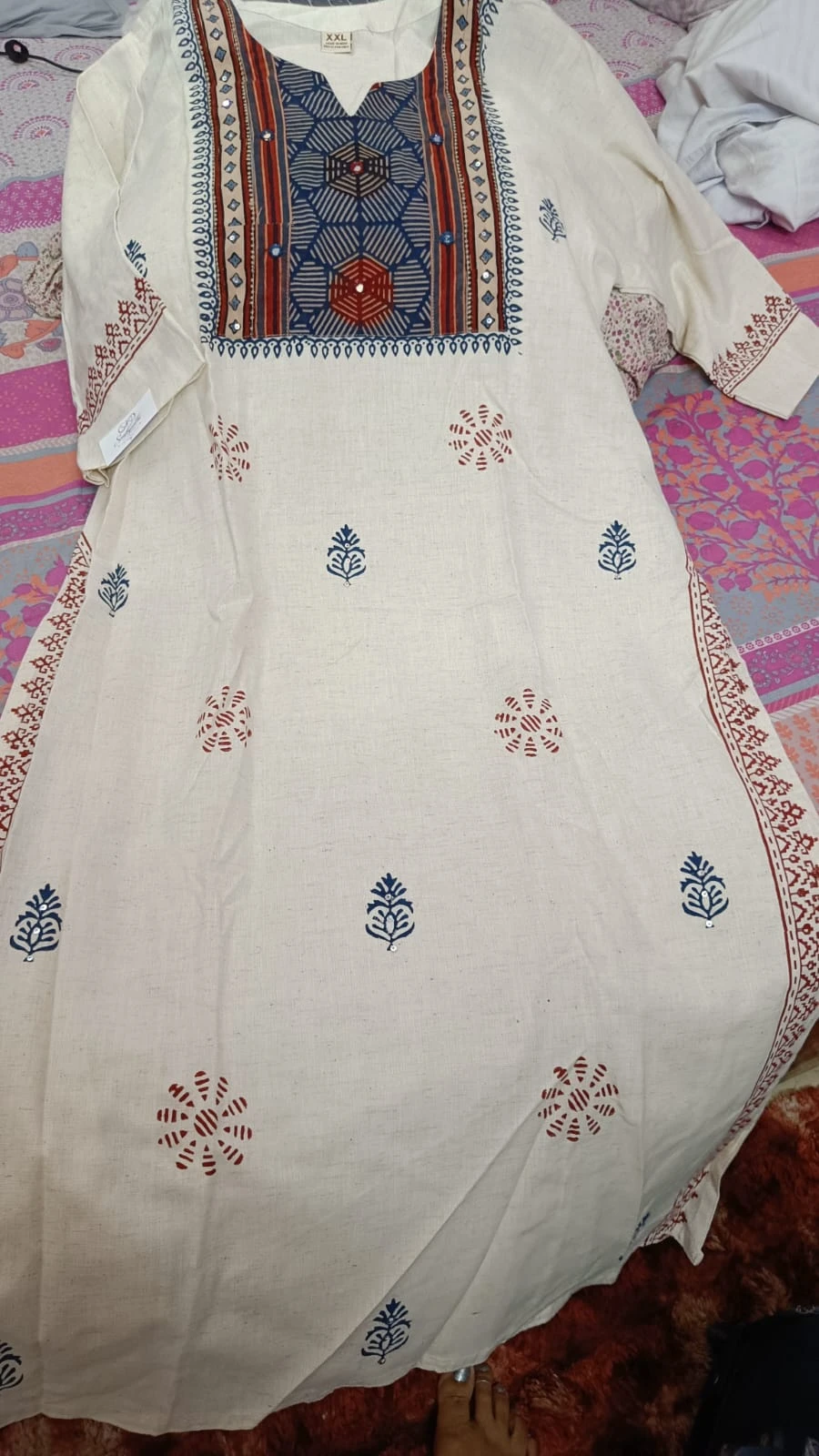 Block printed yoke with dupatta
