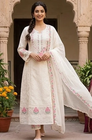 Embroidered Hakoba Suit offwhite