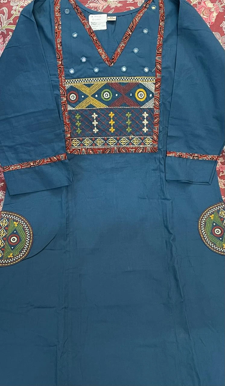 Fancy cotton desiner suit V neck with dupatta