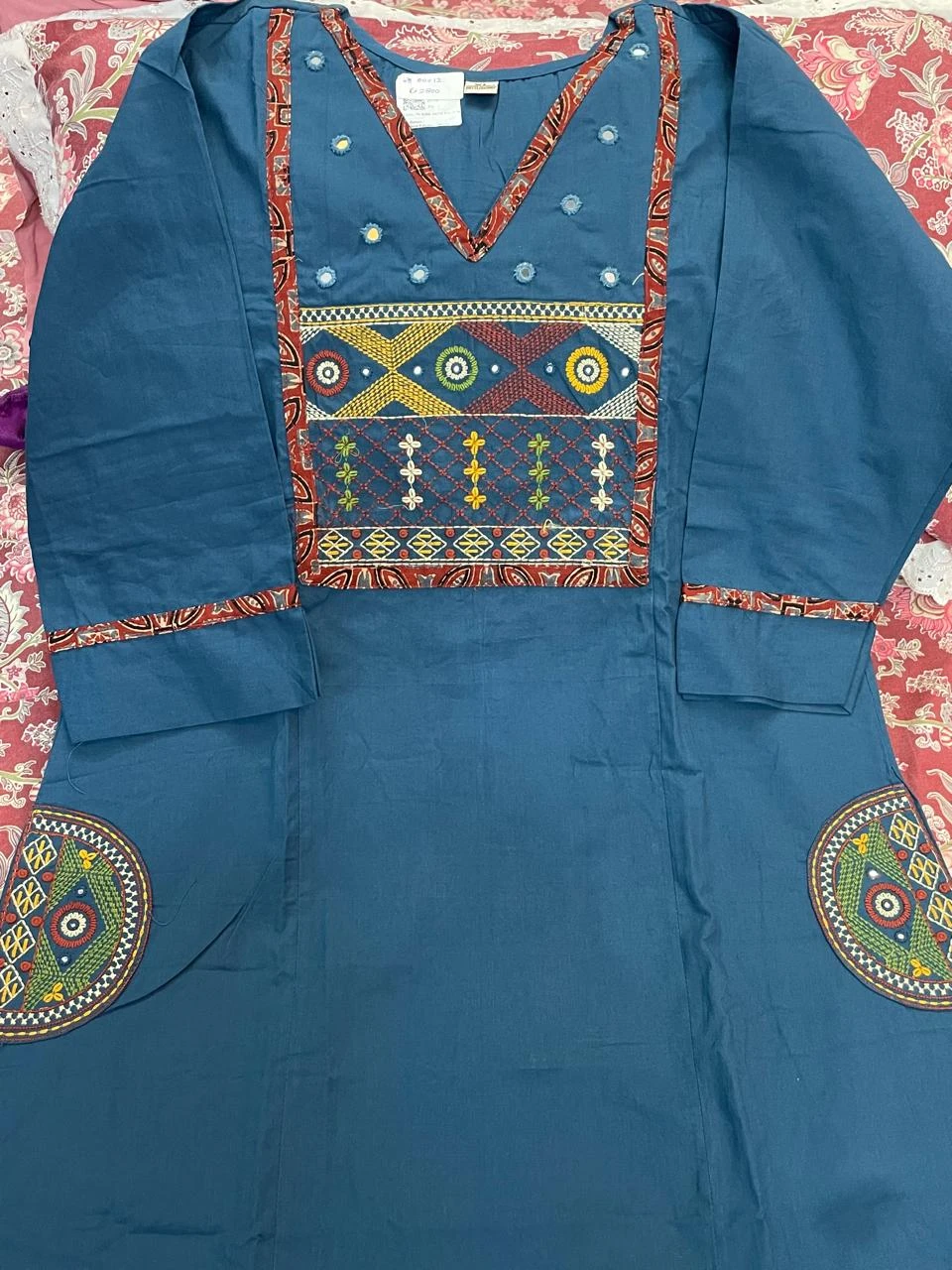 Fancy cotton desiner suit V neck with dupatta