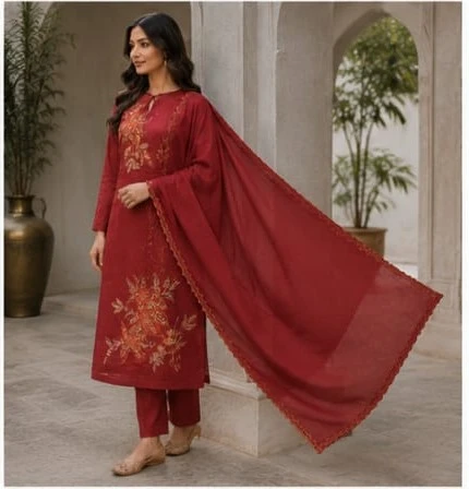 Fancy malcotton designer patch & emb. top n bottom with dupatta