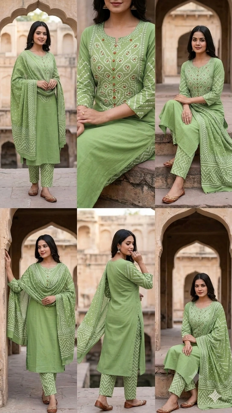 Mal cotton Bandani suit with Dupatta