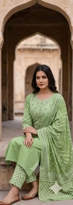 Mal cotton Bandani suit with Dupatta