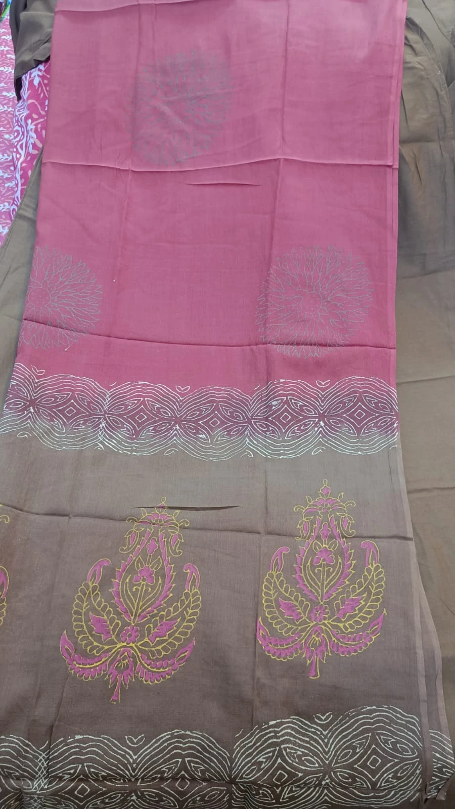 Fancy neck yoke mirror emb cotton suit with Dupatta