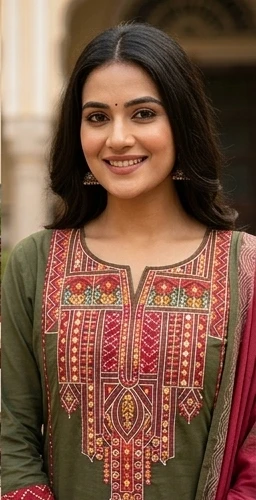 Fancy neck yoke mirror emb cotton suit with Dupatta