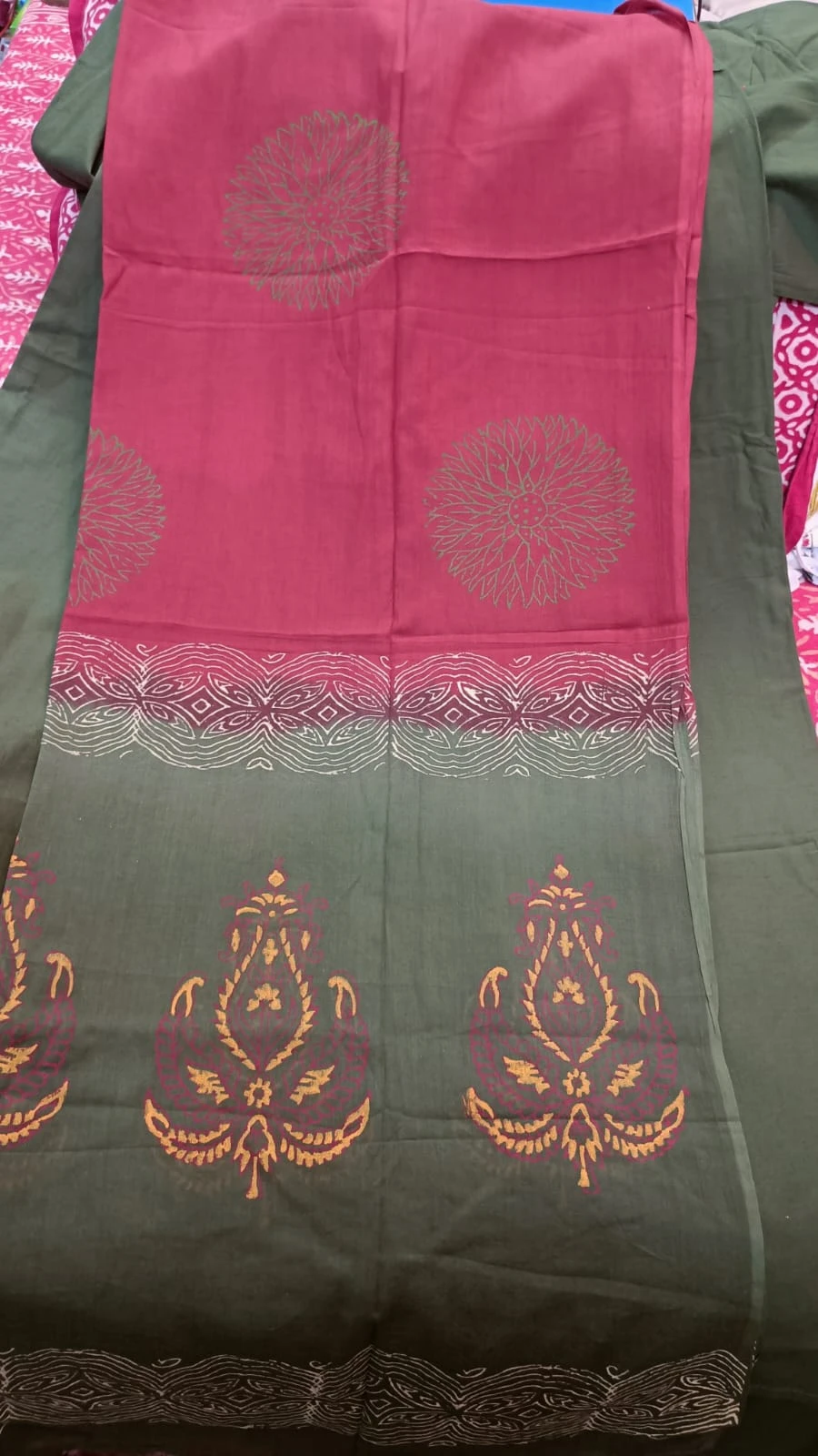 Fancy neck yoke mirror emb cotton suit with Dupatta